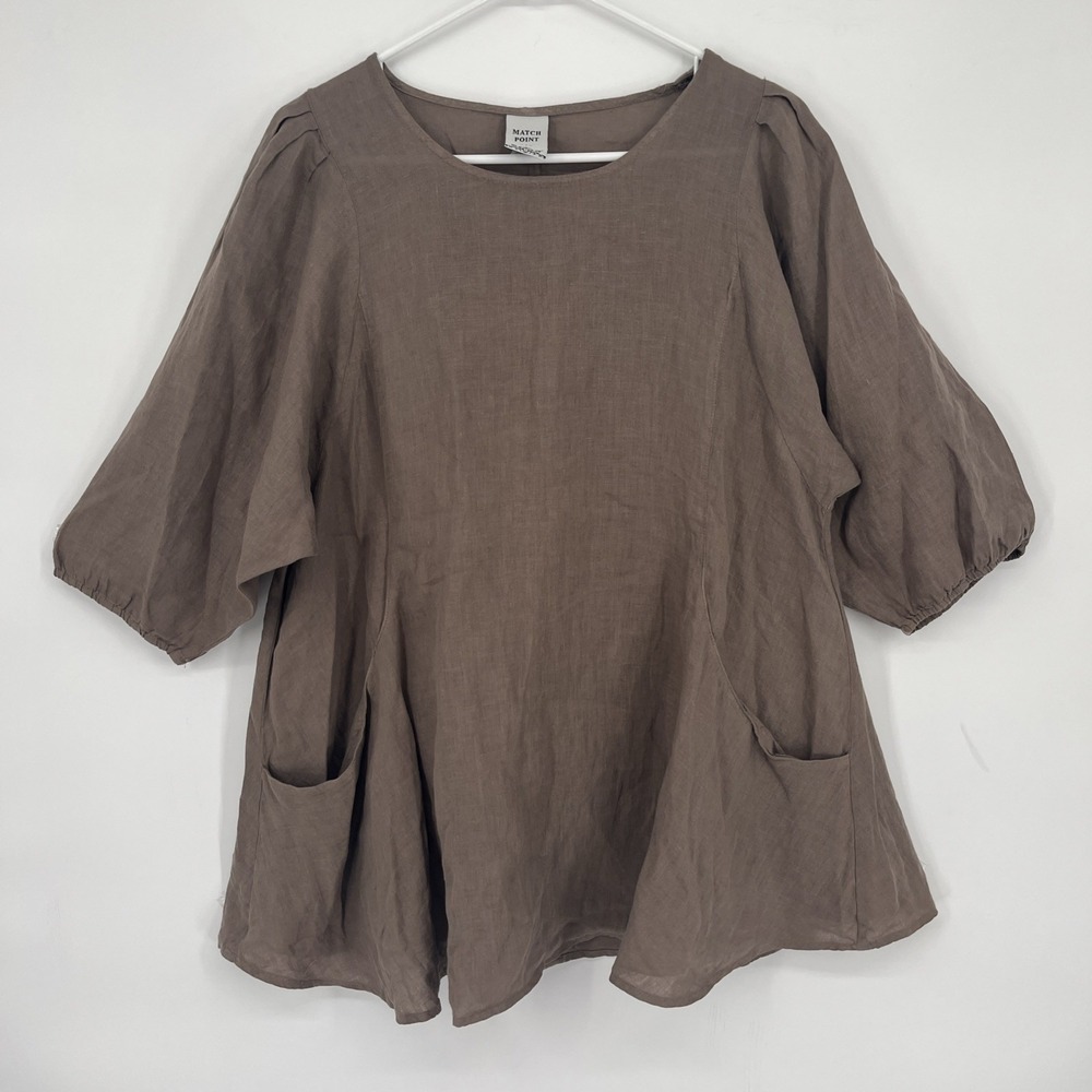 Match Point Linen Top Artist Tunic Lagenlook Earthy Relaxed Oversized Boho Sz L